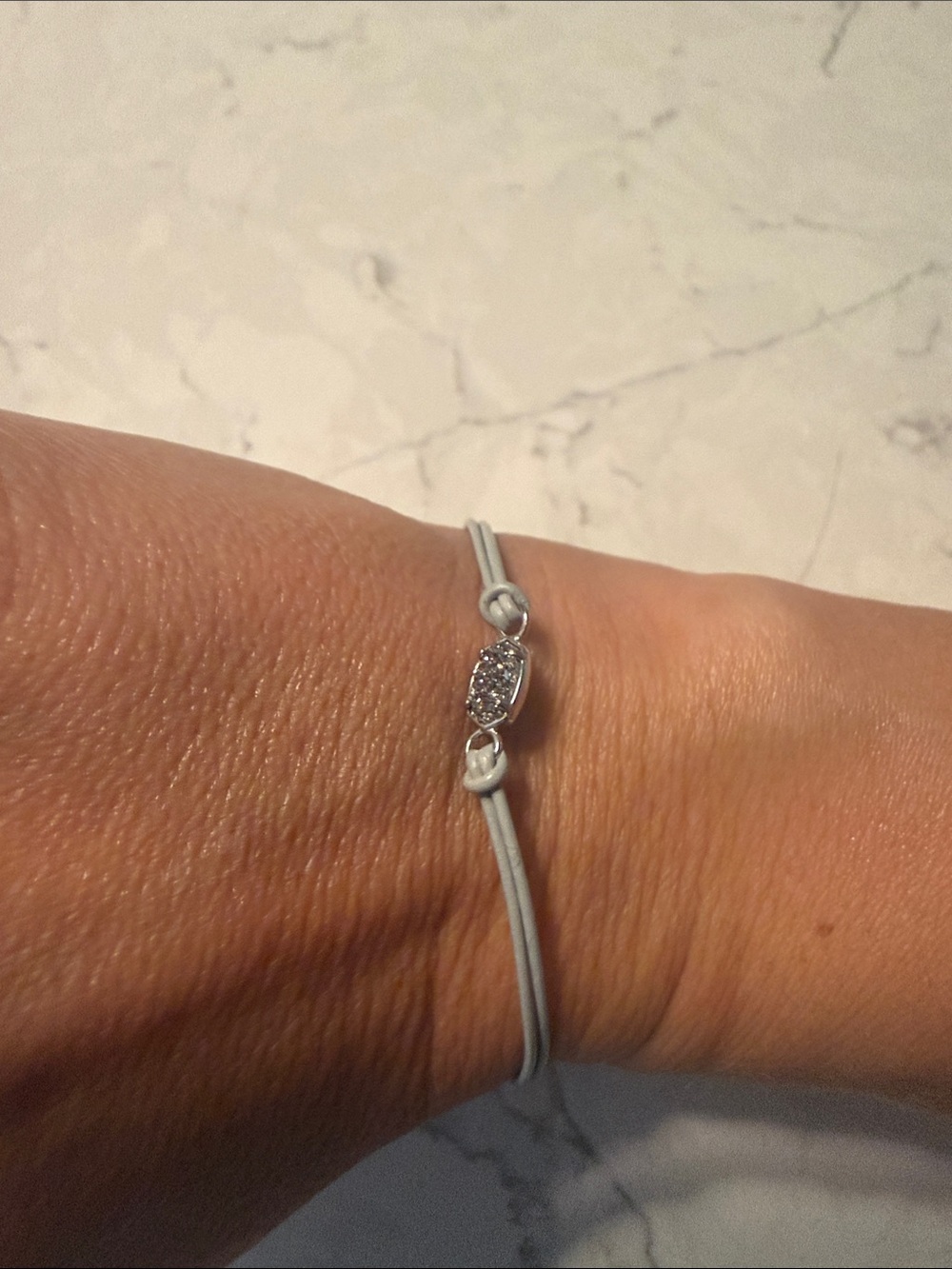 Kendra Scott Light Gray Cord Bracelet with Pave Silver Charm